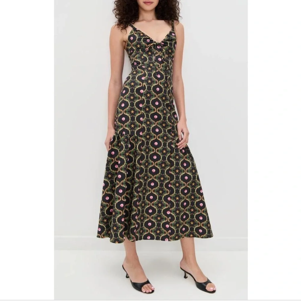 Hill House The Lillie Dress Size XXL Cotton Blend In Cisco Trellis Black Multi